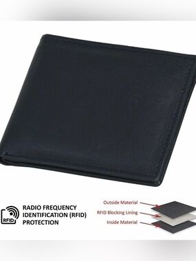 Men's RFID Blocking Leather Bi-Fold Wallet - Black